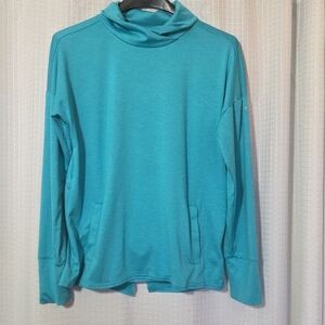 Columbia Cowl Neck Crossover Back Long Sleeve Active Top Turquoise Women’s Small